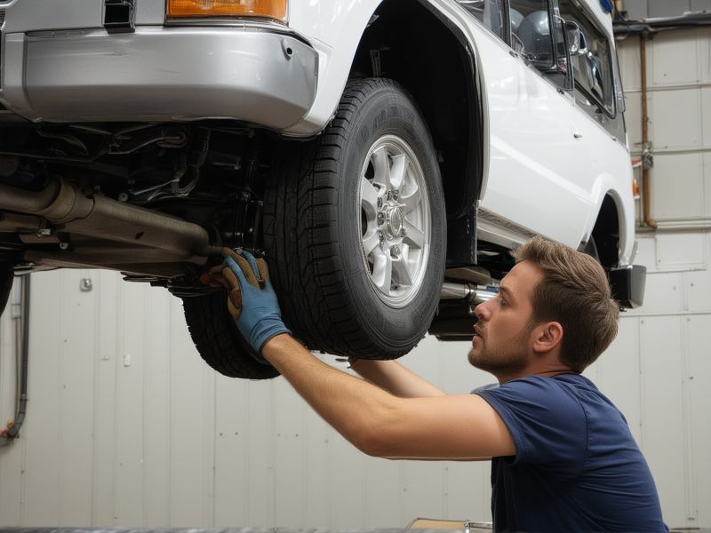 Camper undergoing comprehensive maintenance at service center